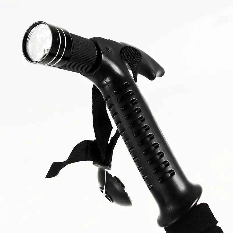 Dark purple outdoor folding trekking poles by Mead's Supply & Equipment, lightweight aluminum alloy hiking poles with 4 sections, 500g.