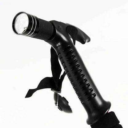 Dark purple outdoor folding trekking poles by Mead's Supply & Equipment, lightweight aluminum alloy hiking poles with 4 sections, 500g.