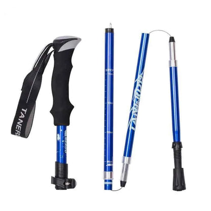 Blue ultra-light 5-section aluminum alloy trekking pole from Mead's Supply & Equipment Outfitters, designed for hiking and outdoor trekking.