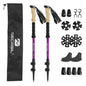 Blue lightweight aluminum trekking pole with shock absorption, from Mead's Supply & Equipment Outfitters, shown with accessory bag for hiking.