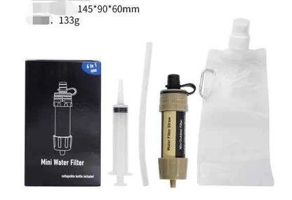 Mead's Supply outdoor water purification straw for emergency use, compact and portable water purification device for outdoor activities.