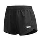 Black women's high-waist quick-dry running shorts by Mead's Supply & Equipment Outfitters, loose fit athletic shorts for fitness and yoga.