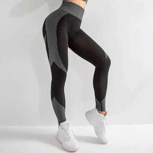 Black seamless hollow yoga pants for women by Mead's Supply & Equipment Outfitters, moisture-wicking breathable athletic leggings