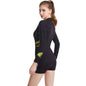 Black women's 2.5mm neoprene wetsuit by Mead's Supply & Equipment for thermal protection in cold water surfing and water sports.