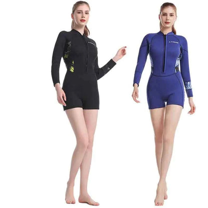 Women's black 2.5mm neoprene wetsuit by Mead's Supply & Equipment Outfitters, designed for thermal protection during surfing and water sports.