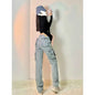Women's blue high street cargo jeans with multiple pockets from Mead's Supply & Equipment Outfitters, styled for casual wear.