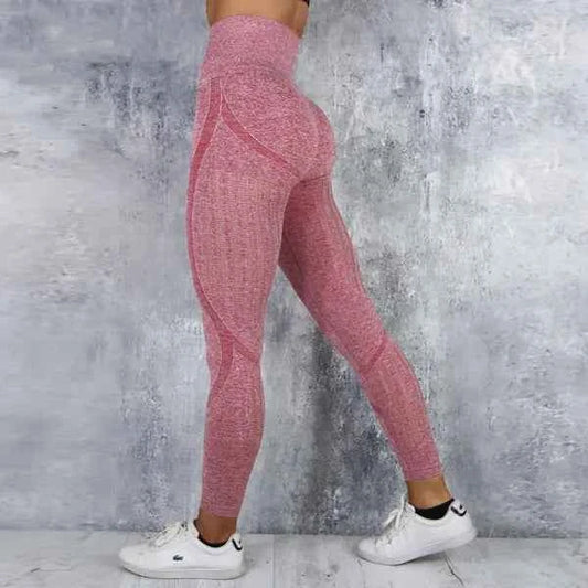 Blue high waist knitted yoga pants for women by Mead's Supply & Equipment Outfitters, seamless stretch activewear, athletic leggings.