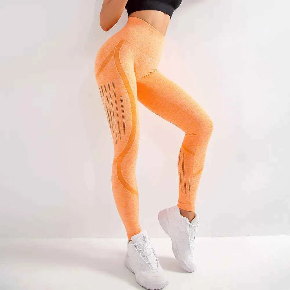 Blue high waist knitted yoga pants for women by Mead's Supply & Equipment Outfitters, seamless stretch athletic leggings.