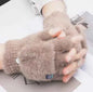 Brown and gray women's convertible fleece fingerless gloves, warm winter mittens, designed for versatile winter accessories.