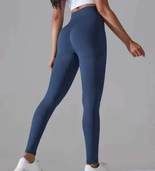 Brown knitted high waist yoga pants from Mead's Supply & Equipment Outfitters, soft stretch activewear for women, small size.