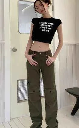 Dark green high street cargo straight pants and jeans for women by Mead's Supply & Equipment Outfitters limited.