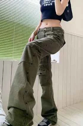Dark green women's High Street Cargo Straight Pants and Jeans by Mead's Supply & Equipment Outfitters, showcasing a casual-fit style.