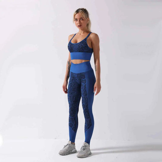 Seamless snake print yoga set for women by Mead's Supply & Equipment, moisture-wicking 2-piece activewear for fitness and exercise.