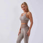 Seamless snake print yoga set for women by Mead's Supply & Equipment Outfitters, moisture-wicking 2-piece activewear in deep grey.