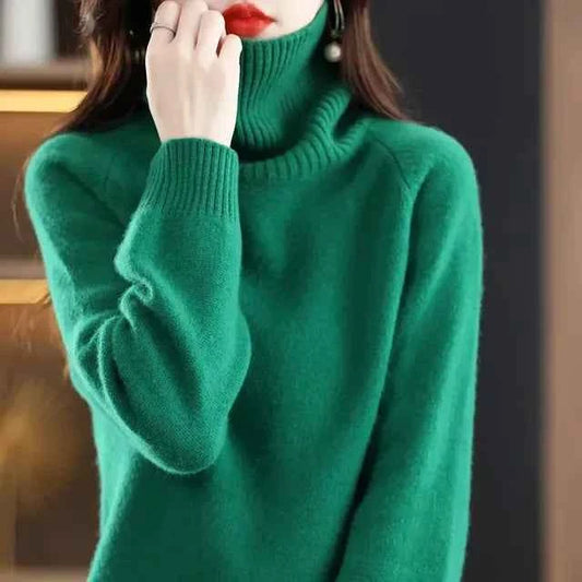Women’s green Merino wool high neck sweater top by Mead’s Supply & Equipment Outfitters, cozy and stylish for cold weather.
