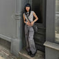Grey women's Street Retro low-rise denim cargo pants by Mead's Supply & Equipment Outfitters, featuring a relaxed fit and classic cargo pockets.