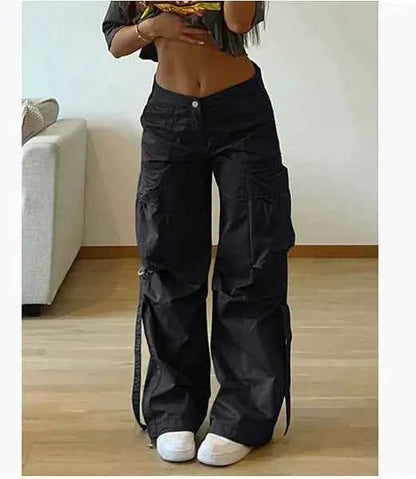 Women's khaki low-waist cargo pants with multiple utility pockets, casual outdoor wear by Mead's Supply & Equipment Outfitters.