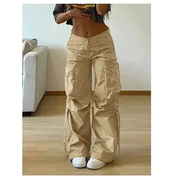 Women’s khaki low-waist cargo pants with multiple pockets, casual outdoor utility pants by Mead’s Supply & Equipment Outfitters.