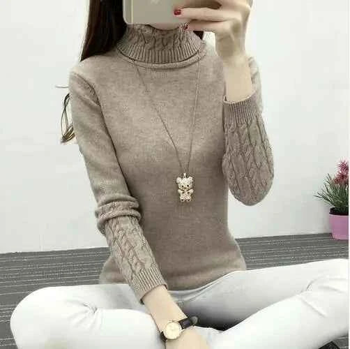Women's wool high-neck sweater by Mead's Supply & Equipment Outfitters, slim fit with long sleeves, ideal for winter warmth.