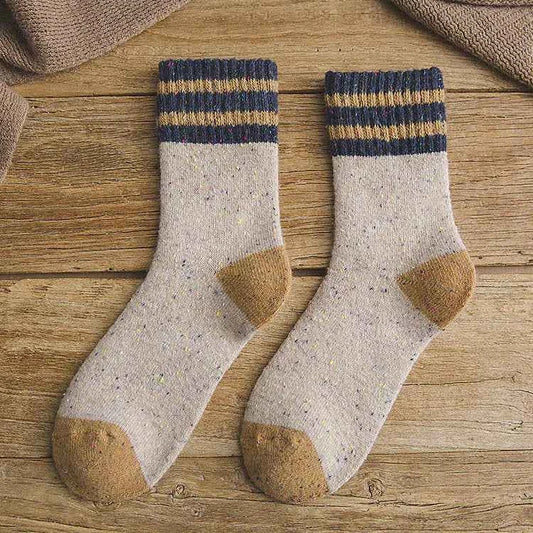 Red thickened warm Terry wool socks for women with brushed stripes, cozy winter socks by Mead's Supply & Equipment Outfitters