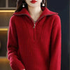 Women's 100% Merino Wool Thick Turtleneck Sweater - Zipper Front, Loose Fit | Winter Warmth