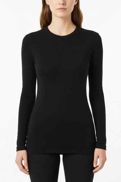 Women's Merino Wool Base Layer Top by Mead's Supply & Equipment, long sleeve, 180gsm, 17.5 micron for activewear warmth and comfort.