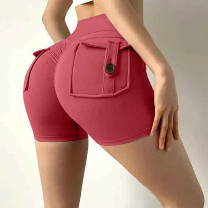 Women's high waist stretch yoga shorts by Mead's Supply & Equipment Outfitters, quick-dry athletic shorts for gym and fitness.