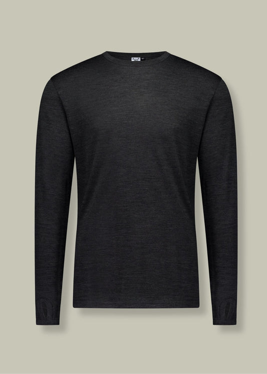 Men's OG Long Sleeve shirt by Merino 365 NZ, made of 100% Merino wool in slate grey, showcasing the fitted design.