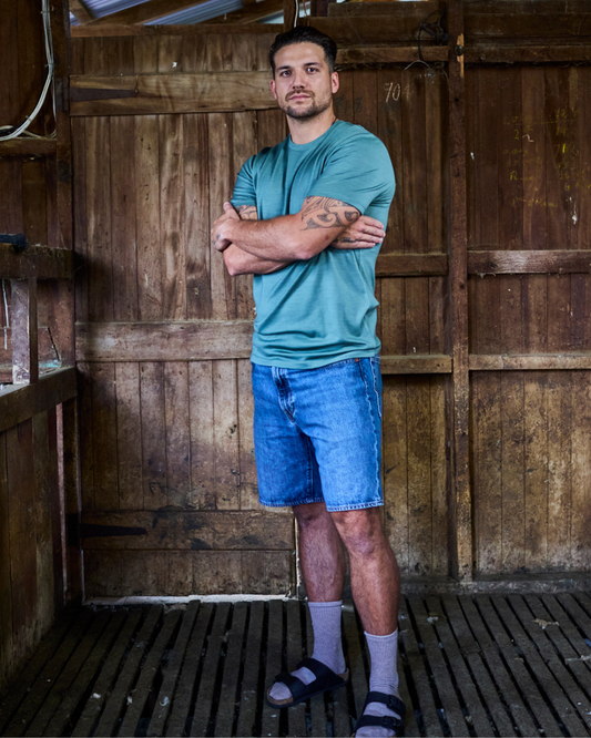 Men's crew short sleeve T-shirt by Merino 365 NZ in fern green, made from 100% Merino wool, casual men's T-shirt.