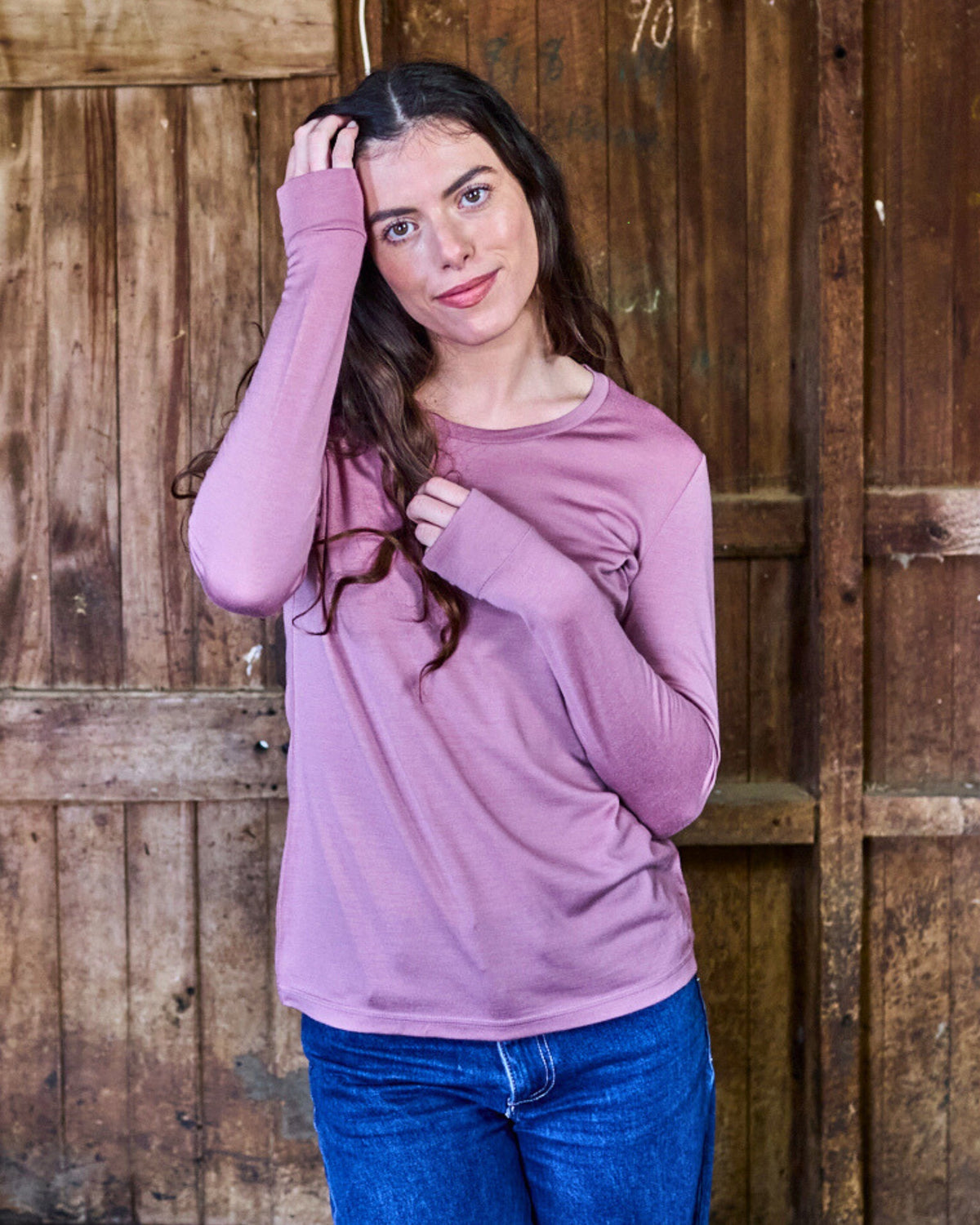 Women's Long Sleeve top by Merino 365 NZ in rose, made of 100% Merino wool, featuring a comfortable, fitted design.