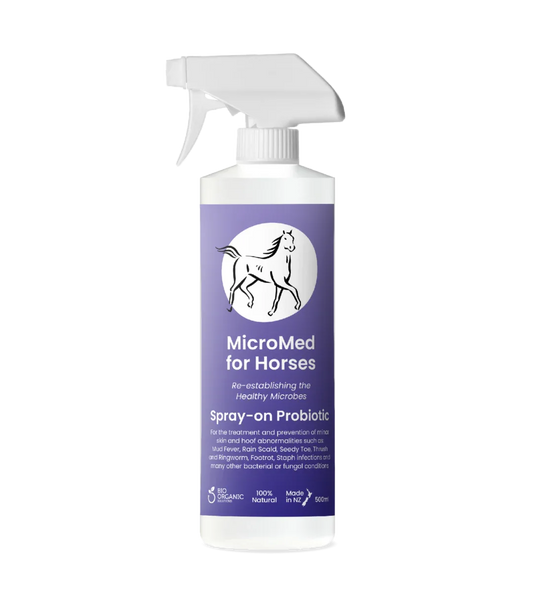 MicroMed for Horses Acute Care in 500ml bottle, immediate care product designed for equine health and emergency treatment.