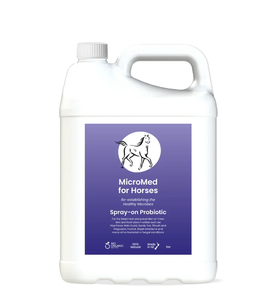 MicroMed for Horses Acute Care immediate care product in a 500ml bottle, used for horse health and emergency treatment.