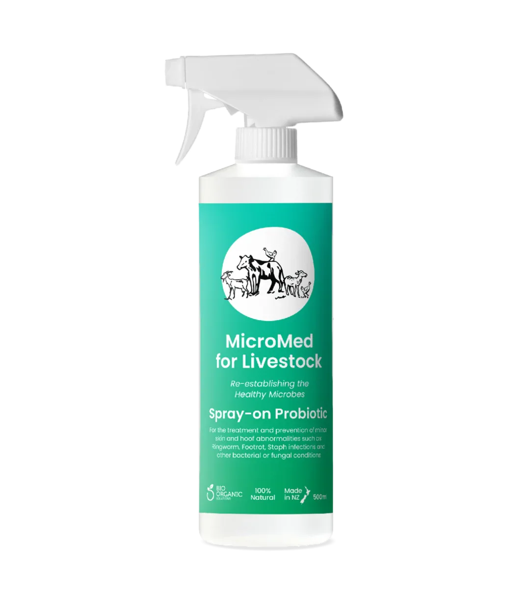 MicroMed Livestock Care Immediate Care 500ml bottle for acute animal health management in livestock.