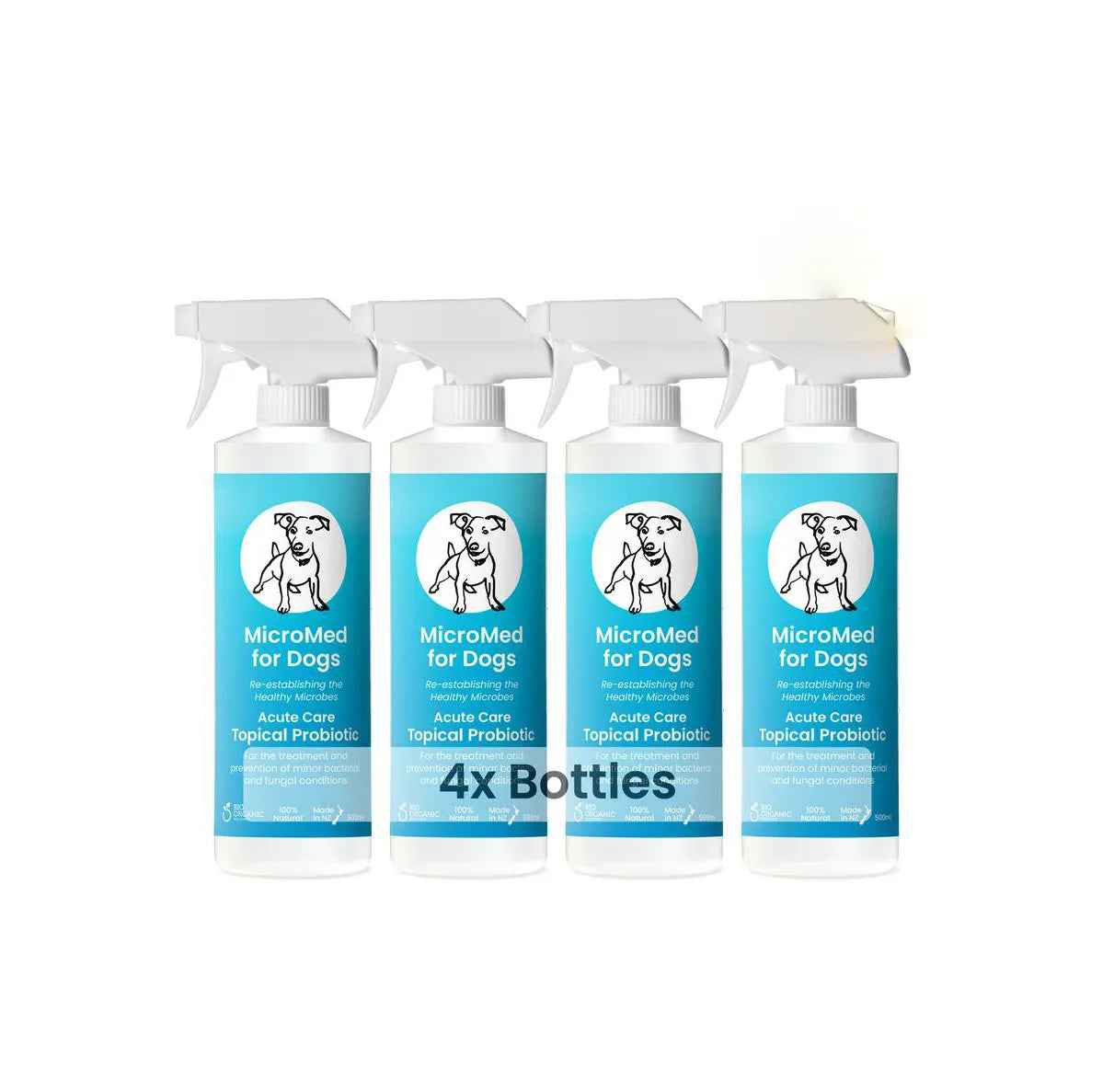 MicroMed for Dogs Acute Care bundle with four 500ml bottles, designed for immediate veterinary care for dogs.