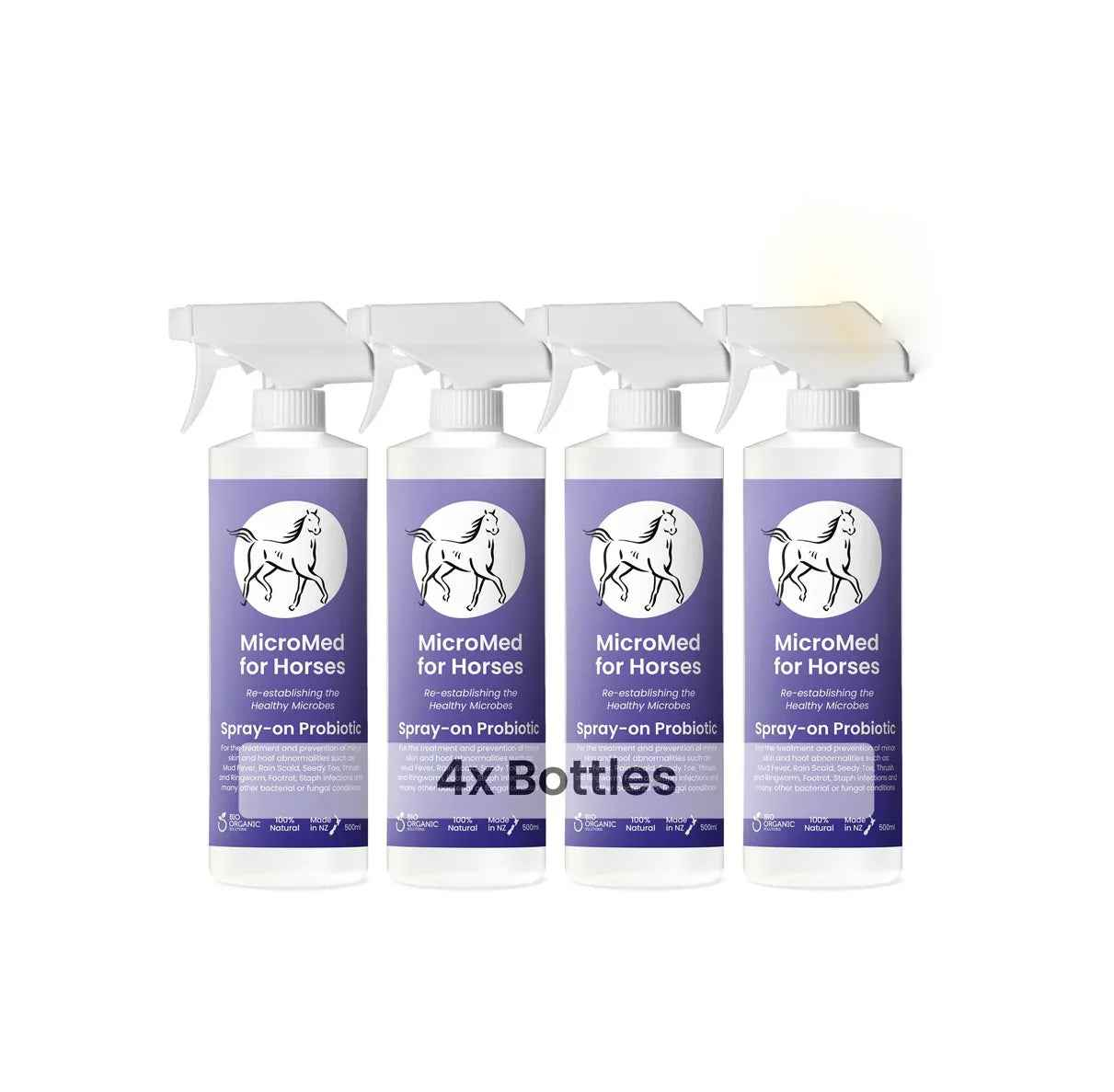 MicroMed for Horses Acute Care Immediate Care bundle, four 500ml bottles of horse first aid and emergency treatment.