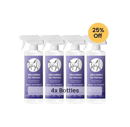 MicroMed for Horses Acute Care bundle showing four 500ml bottles of immediate care solution for equine health management.