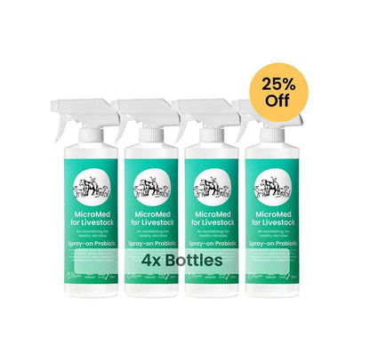 MicroMed Livestock Acute Care bundle with four 500ml bottles, used for immediate livestock health support.
