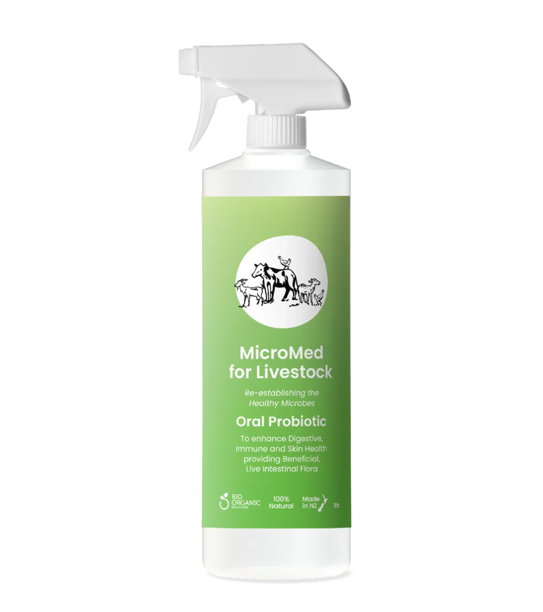MicroMed Livestock Care bottle for ongoing health and well-being, 250ml container for daily animal care.