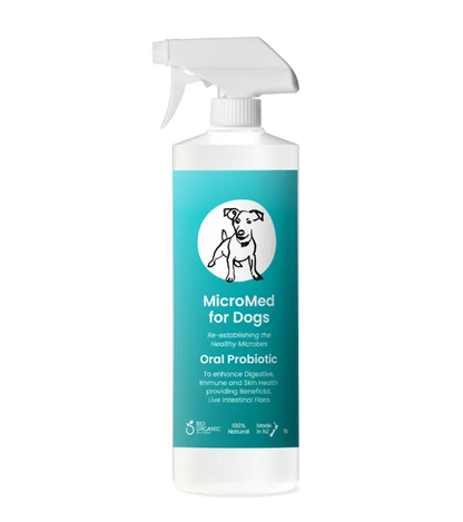 MicroMed for Dogs Care ongoing health and wellness solution in a 500ml bottle, designed for daily pet health support.