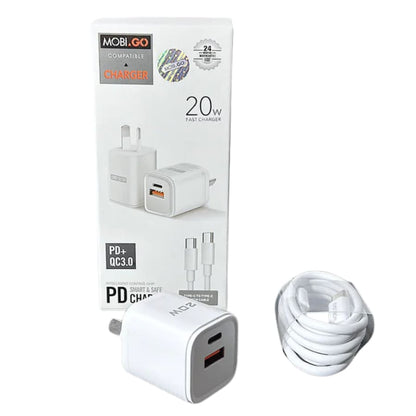 Mobigo Type C & USB Power Adapter Wall Plug (NZ / AUS), With Type C to Type C Cable That Watch Shop
