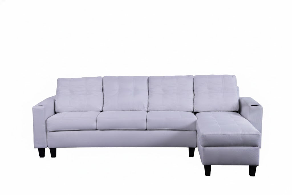 'Ostro' Reversible Corner Sofa with Cup Holder (White) sue-e furniture