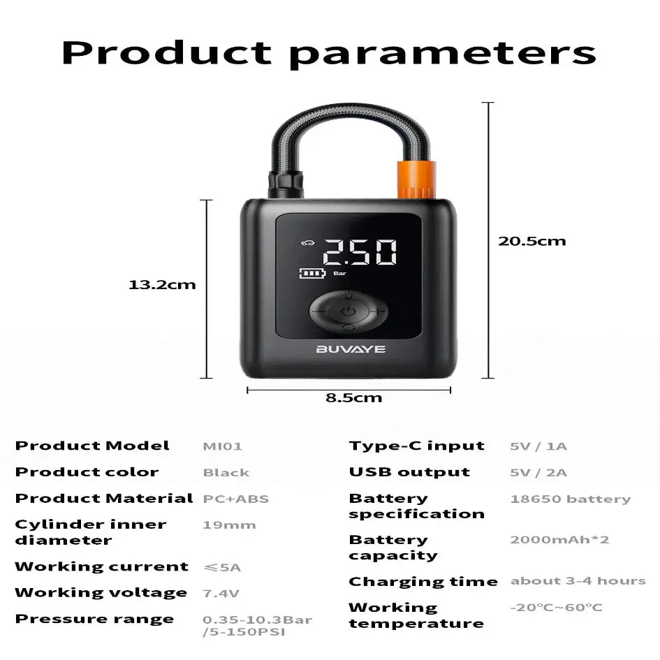 Portable Wireless Air Compressor For Tyre Inflation Habicare