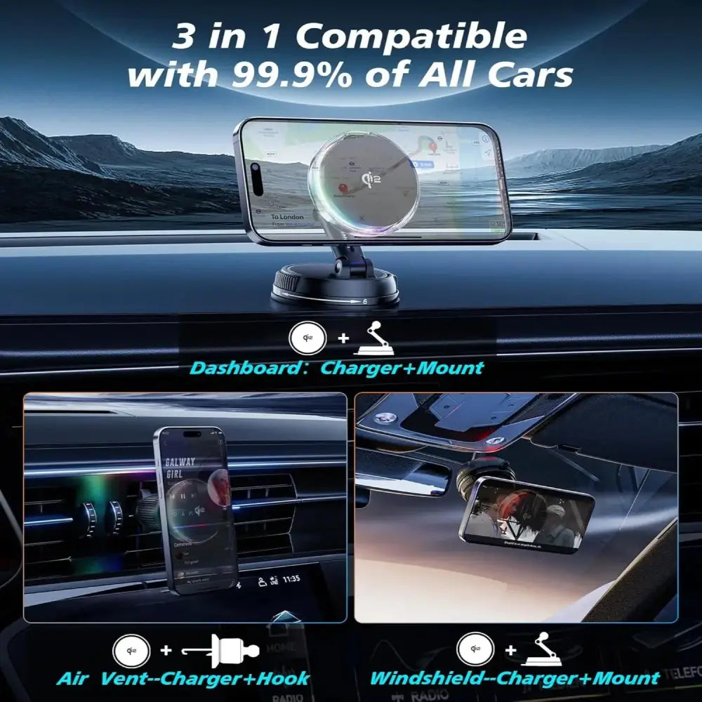 Qi2 15W Mag-Safe Car Mount Charger Habicare