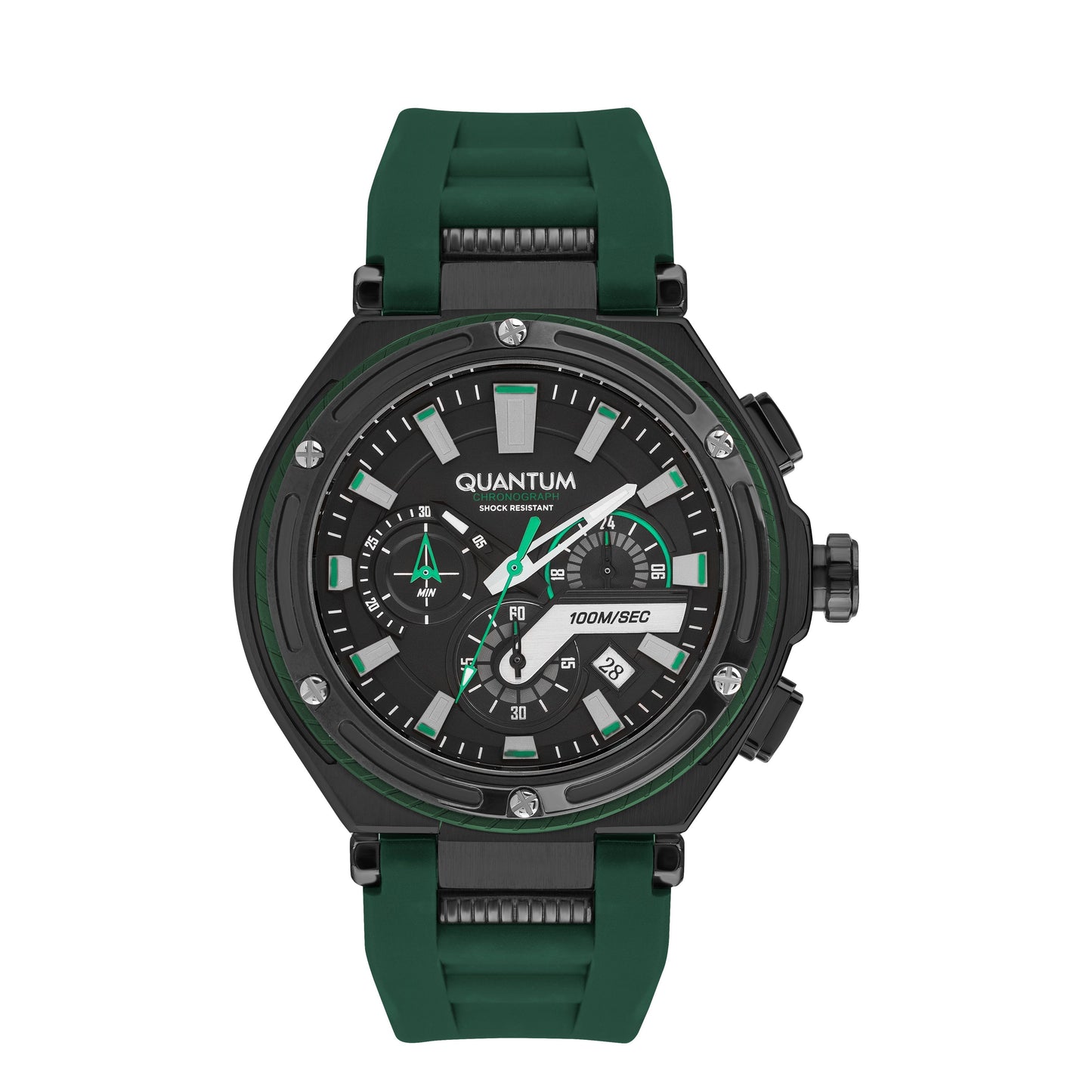 Quantum Hunter Chronograph Green Strap Black Dial Date Watch HNG1010.656 Kiwi Watches