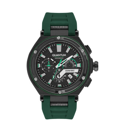 Quantum Hunter Chronograph Green Strap Black Dial Date Watch HNG1010.656 Kiwi Watches