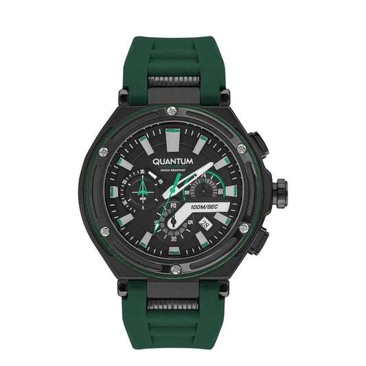 Quantum Hunter Chronograph Green Strap Black Dial Date Watch HNG1010.656 Kiwi Watches