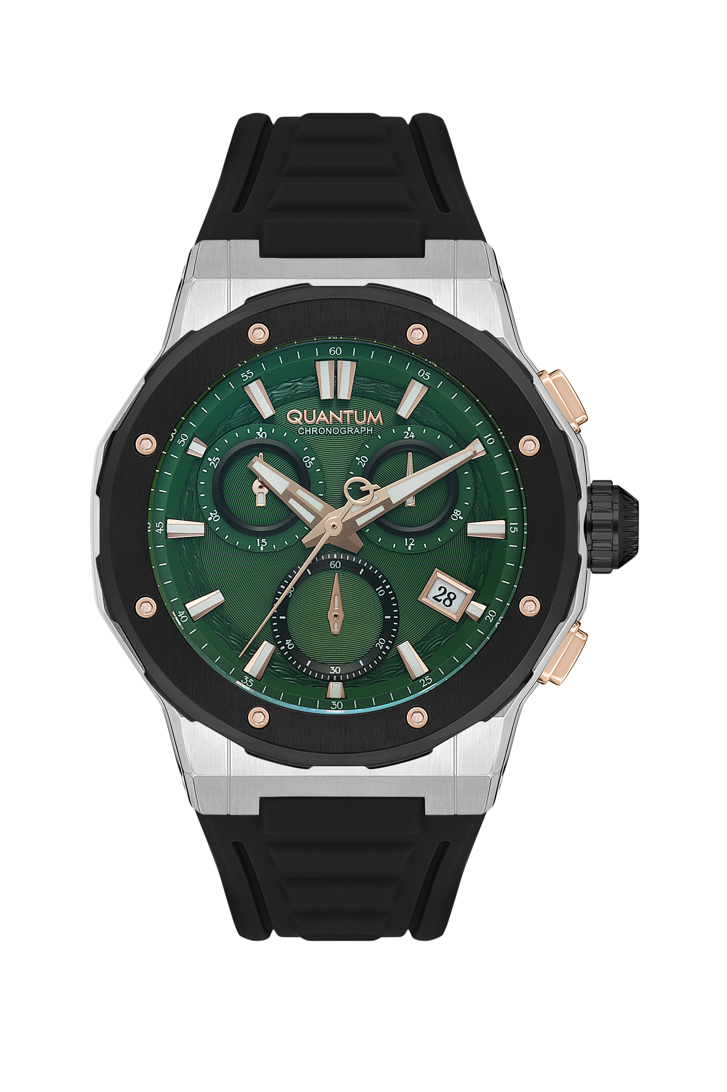 Quantum Hunter Chronograph Green Dial Black Strap Date Watch HNG1082.371 Kiwi Watches