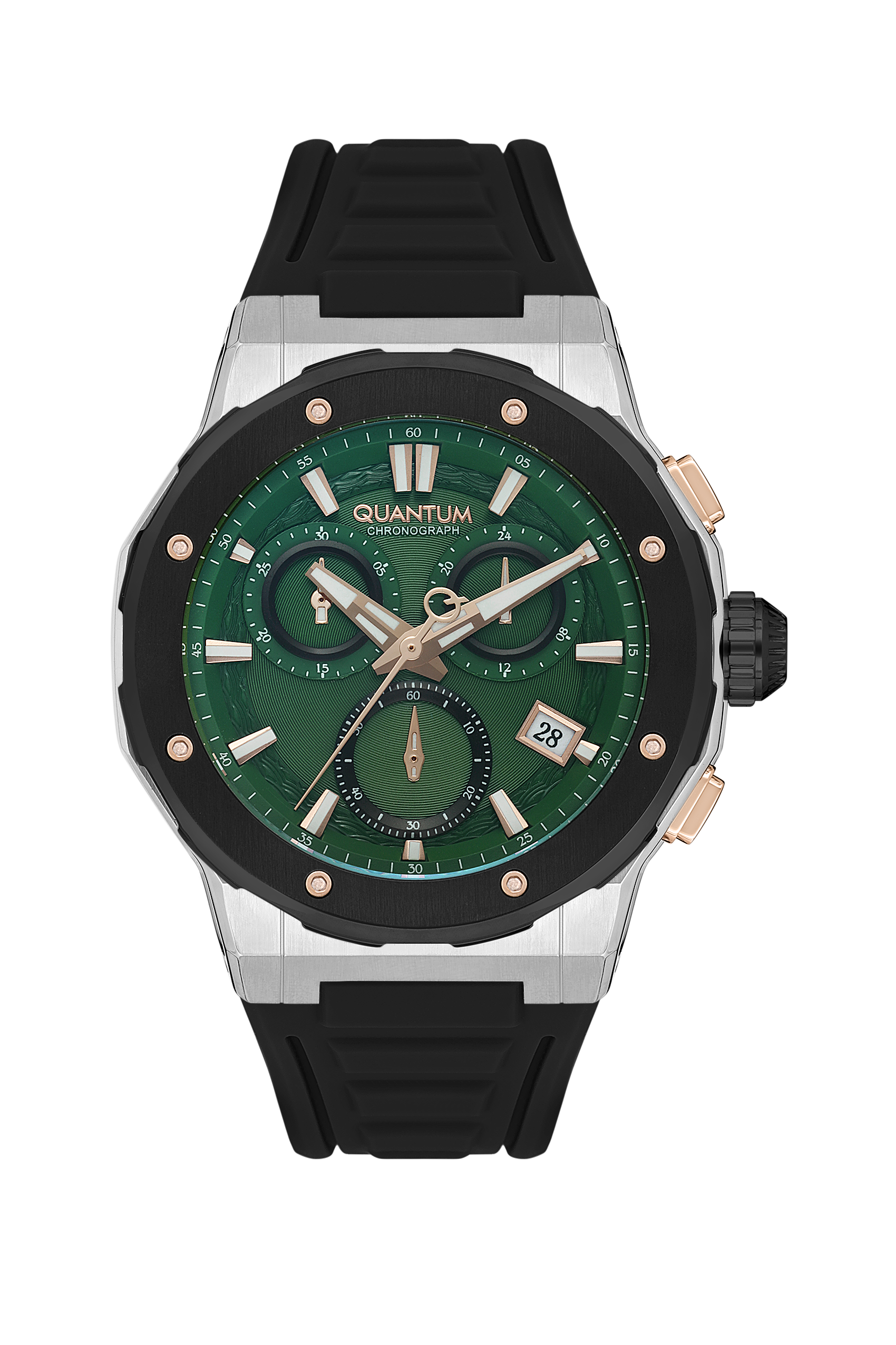 Quantum Hunter Chronograph Green Dial Black Strap Date Watch HNG1082.371 Kiwi Watches
