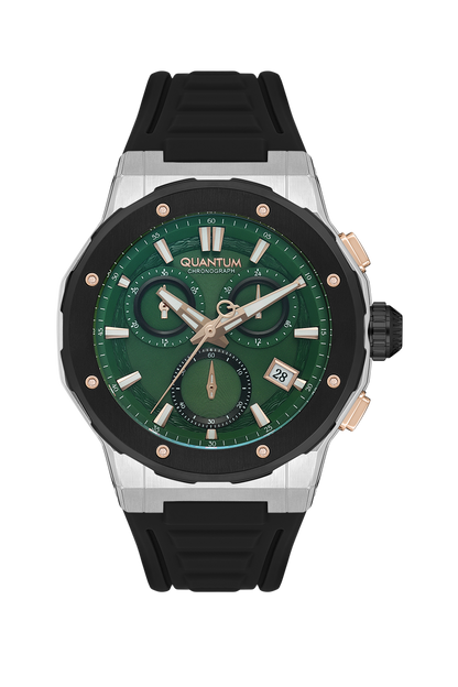 Quantum Hunter Chronograph Green Dial Black Strap Date Watch HNG1082.371 Kiwi Watches