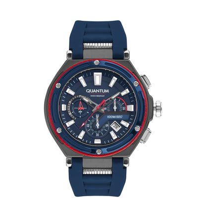 Quantum Hunter All Dark Blue & Gunmetal Chronograph Date Watch HNG1010.099 Kiwi Watches